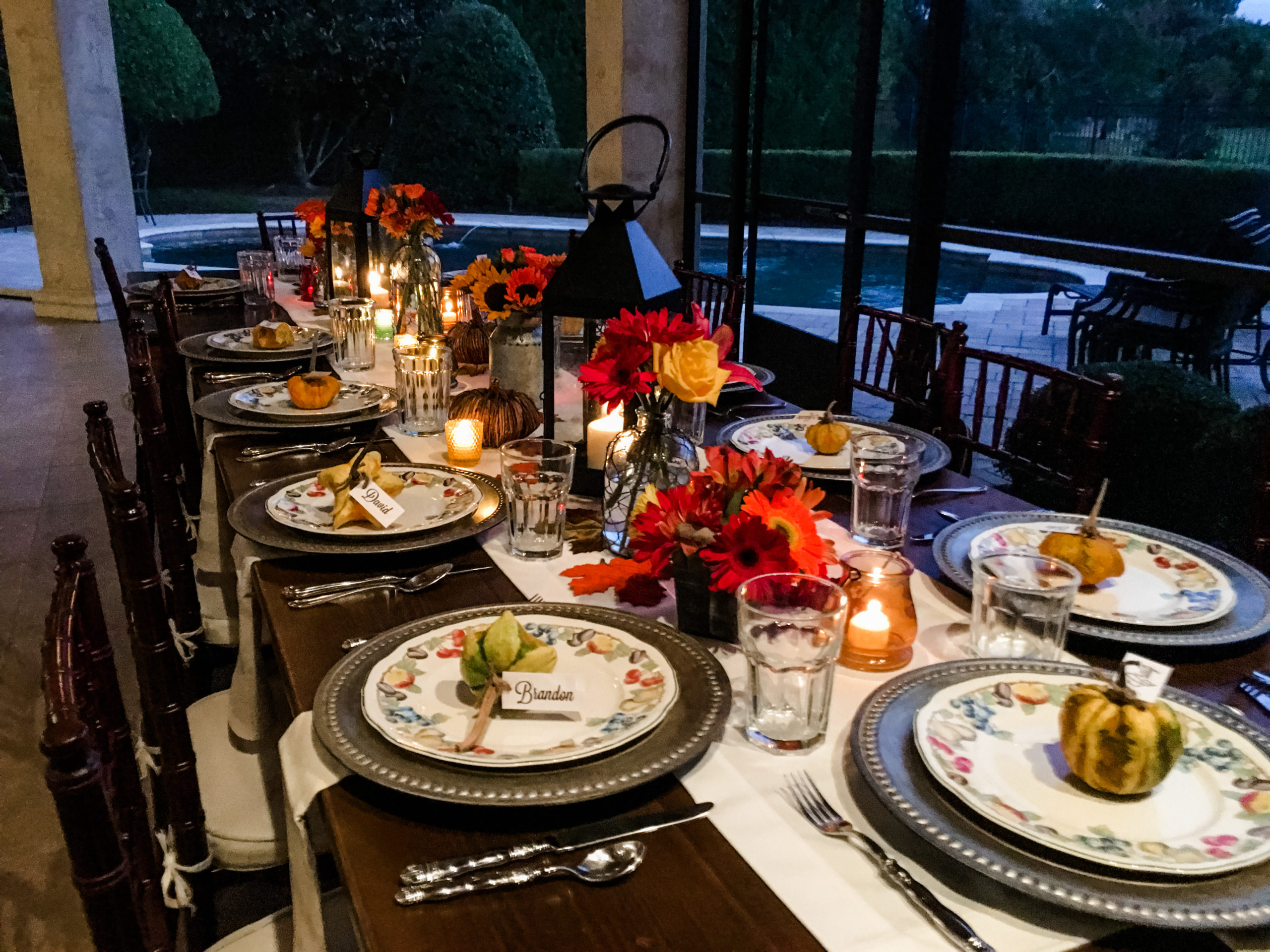 Thanksgiving Table | Gourd Place Cards | Fall Flowers | Candle Light | Orlando Event Planner