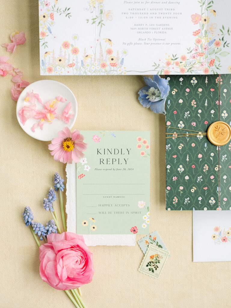 Wildflower Custom invitations for Happily Ever After Wedding at Leu Gardens