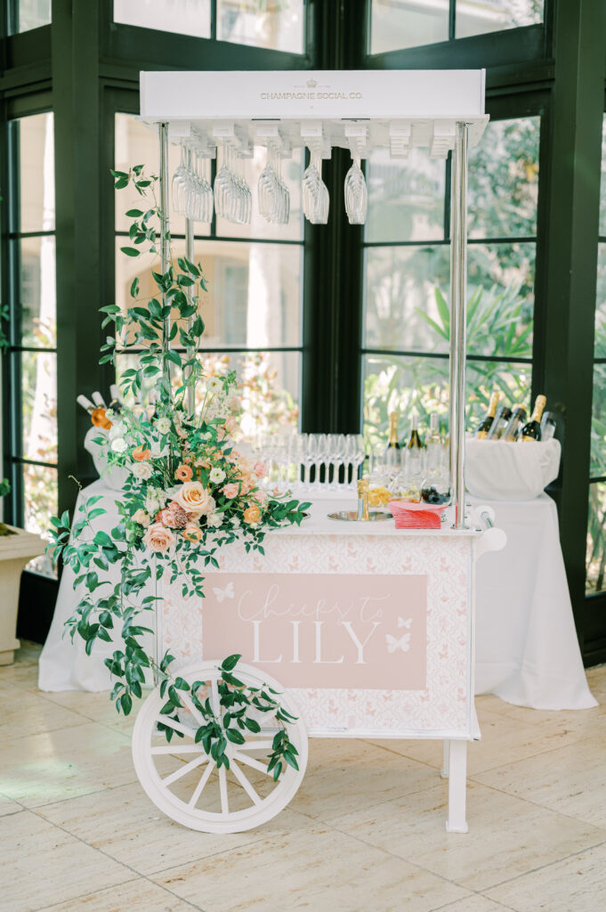 Champagne Cart at Butterfly Baby Shower at The Alfond Inn